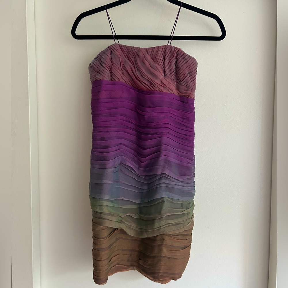 Alice + Olivia silk pleated ruffle ombre bodycon mini dress